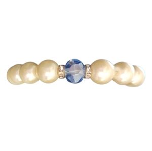 Blue Glass Bead Faux Pearl Crystal Stretch Bracelet